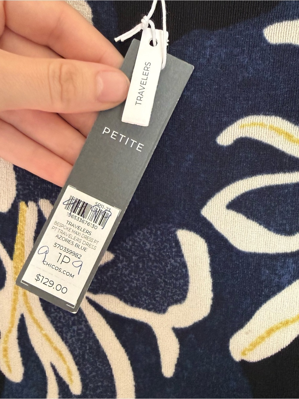 Chico's Navy and Cream Floral Travelers Maxi Dress - Picture 2 of 8